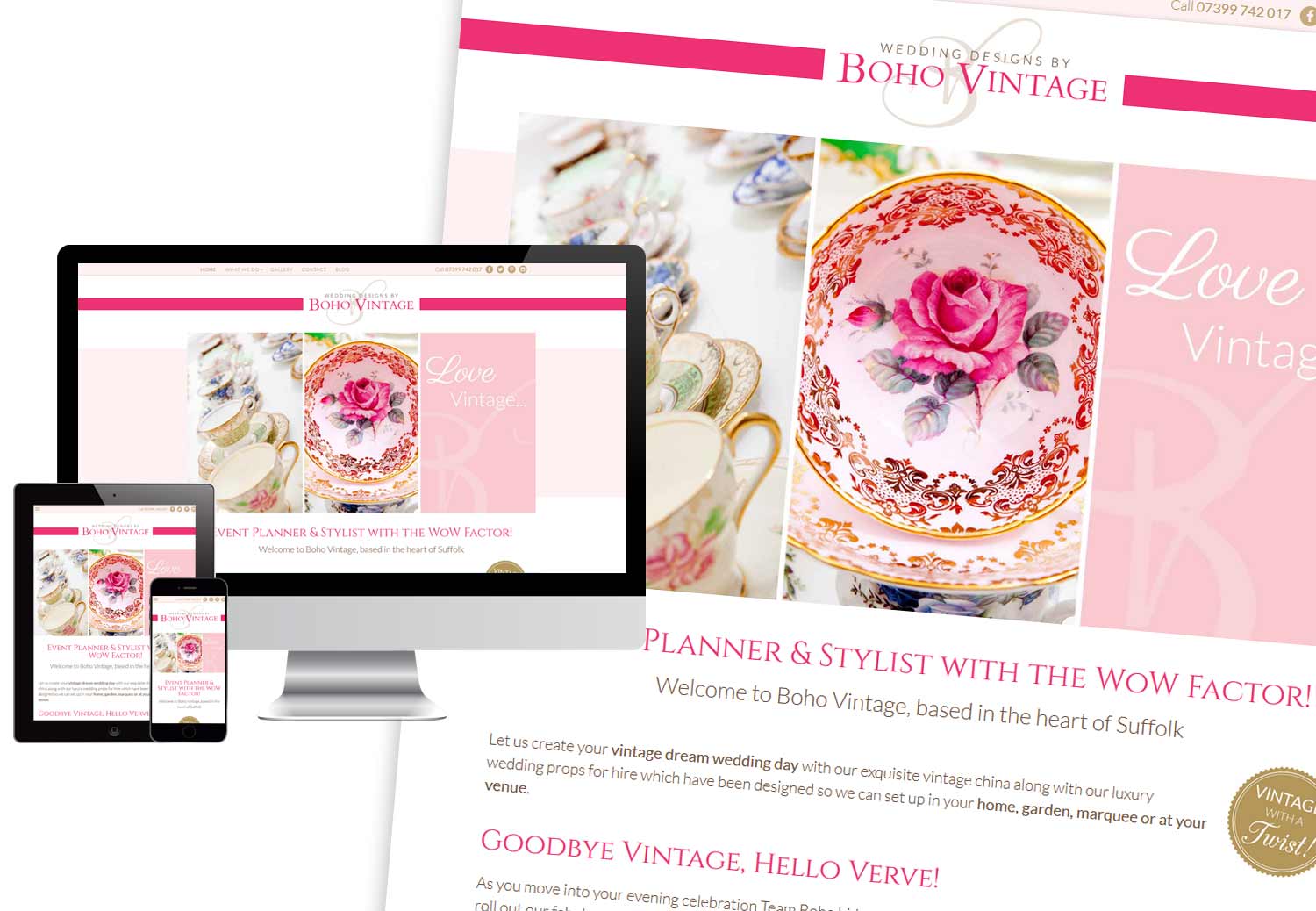 Boho Vintage responsive website design: www.weddingdesignsbyboho.co.uk