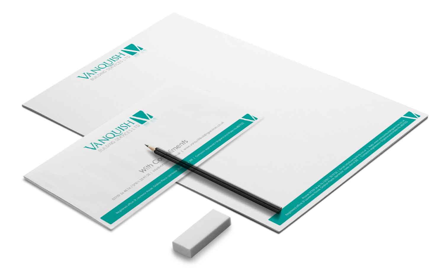 Vanquish Building Services stationery design